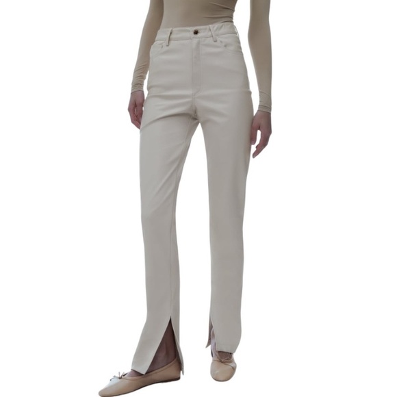 Nwt ZARA FAUX LEATHER SLIM FLARE TROUSERS WITH SLITS SIZE US 4 - Picture 3 of 12
